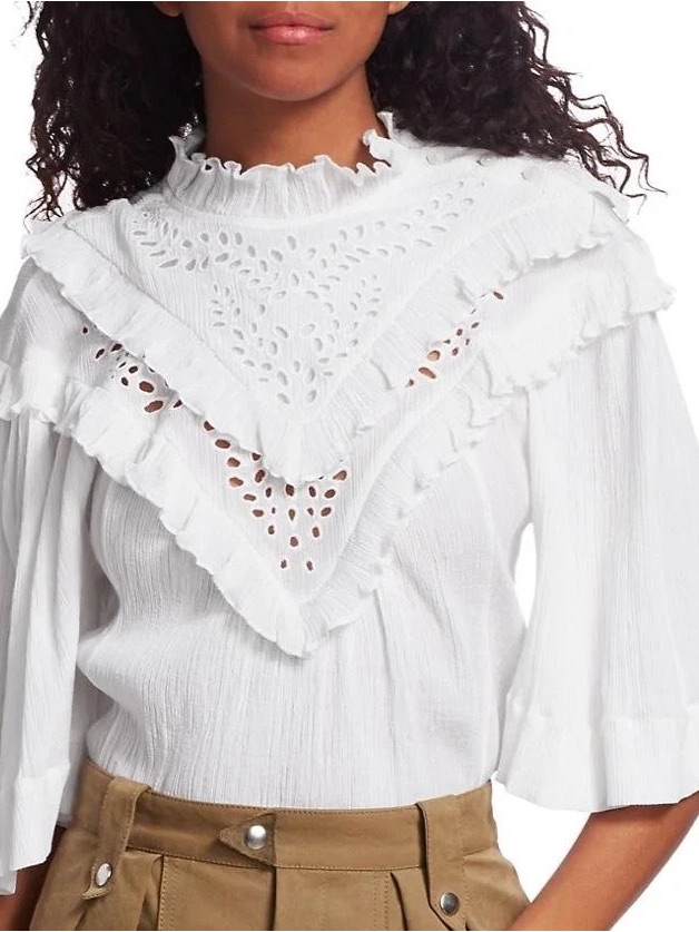 Isabel Marant's 'Elodia' White Ruffled Eyelet High-Neck Blouse